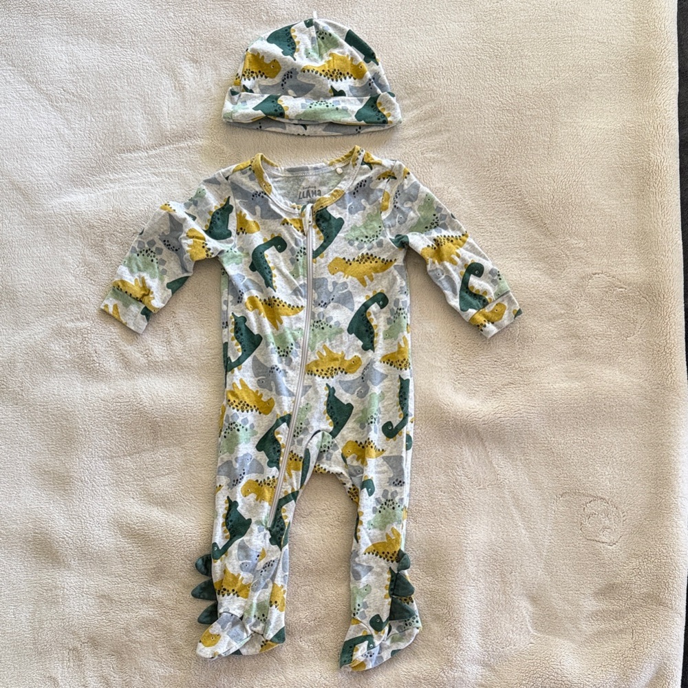 Kids Dinosaur Print Footie with Hat